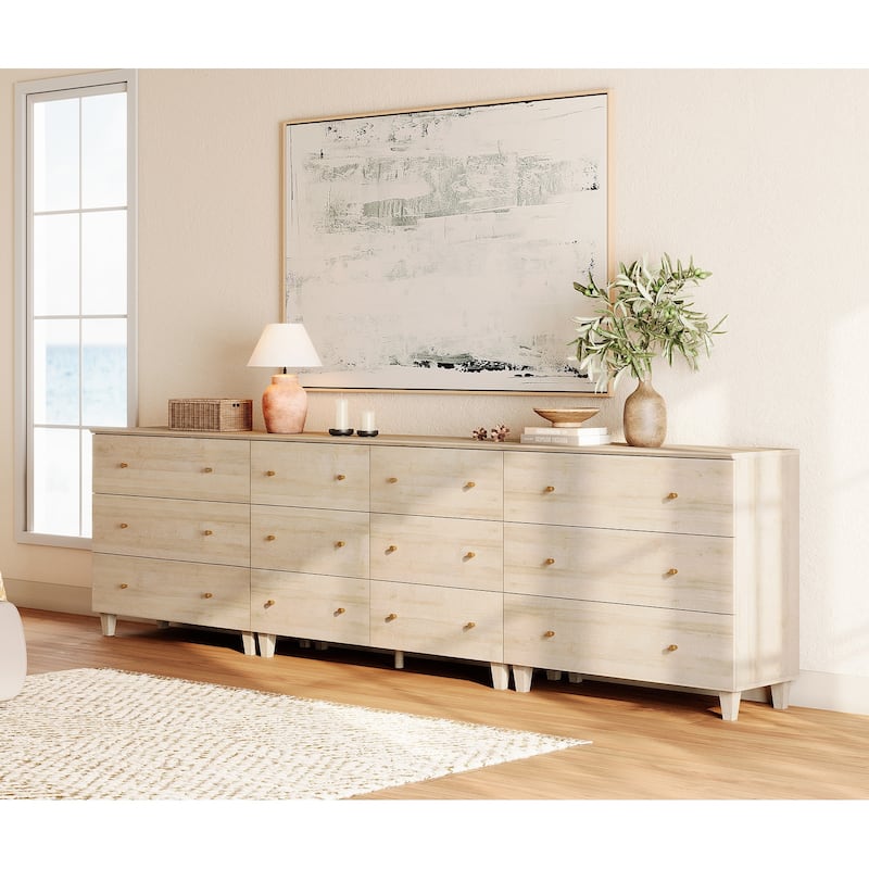 12 Drawers Modern Wood Dresser for Bedroom, 118" Wide - Light Oak