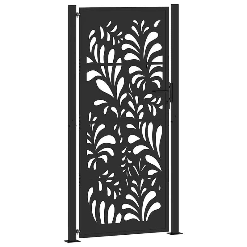 vidaXL Garden Gate Black Steel Leaf Design