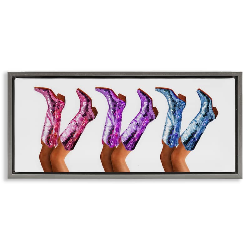Stupell Trendy Glam Cowgirl Boots Framed Floater Canvas Wall Art Design By Amanda Greenwood - 25 x 11 - Grey