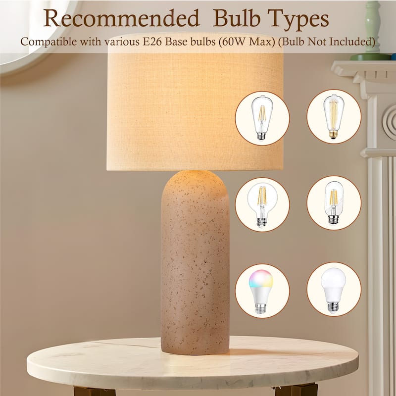 26" Painted Ceramic Accent Table Lamp with Drum Linen Shade