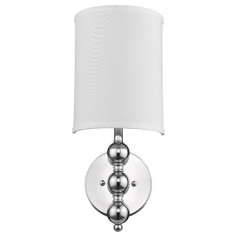 Chrome Wall Sconce Flush Mount Light with Fabric Shade and E12 Candelabra Base Dry Location Use - 19" H x 8" W x 4" D