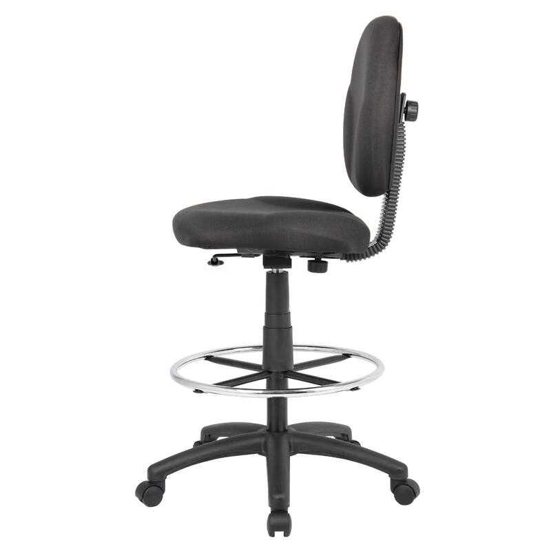 Zem Drafting Stool with Footring, Black Crepe Contoured Back & Seat