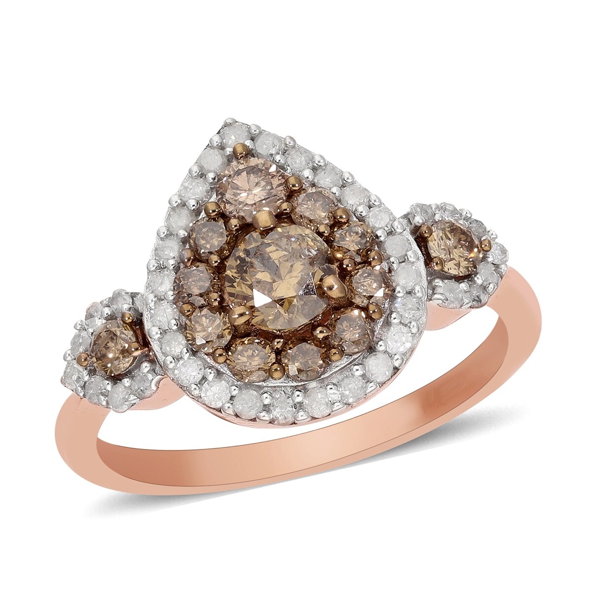 Rose Gold White Genuine Diamond Cluster Ring Size 6 Ct 1.5 H Color I3