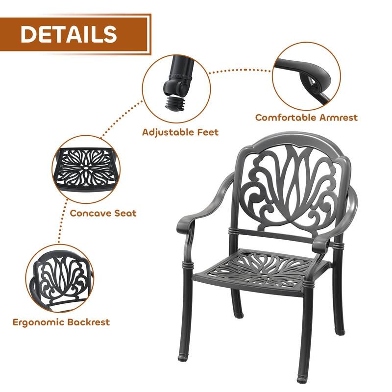 3-Pc Aluminum Patio Set , 2 x Armchairs with Brown Cushions with 1 With Umbrella Hole Table