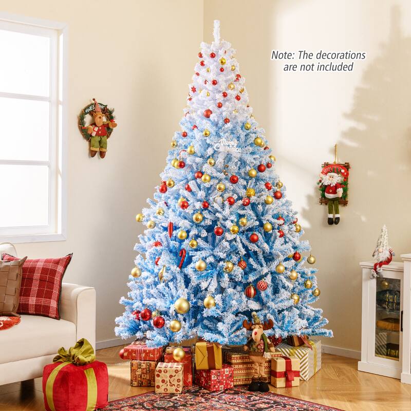 Gymax Artificial Christmas Tree Hinged Snow Flocked Xmas Tree w/ Lush