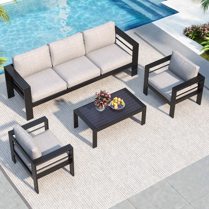 Royalcraft 4 Piece Aluminum Outdoor Patio Furniture Set - Light Grey