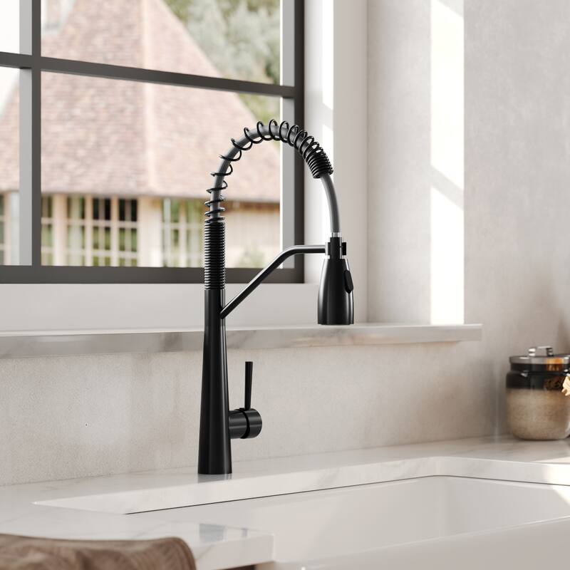 GRANDJOY Single Handle Pull Down Kitchen Faucet with Spot Resistant Finish - Matte Black