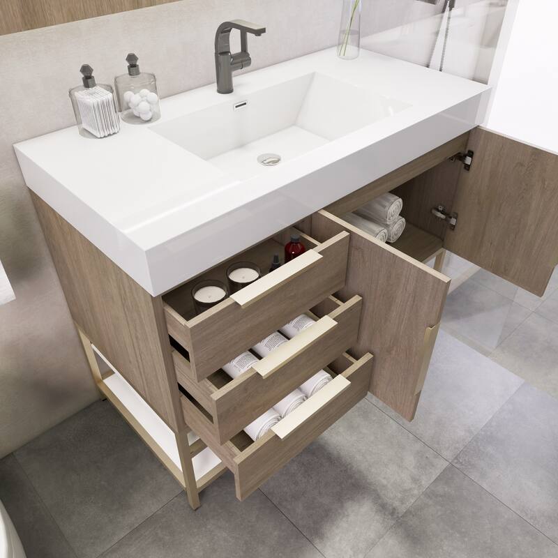 Noble 42" Free Standing Vanity (L Drawer) with Reinforced Acrylic Sink - 42" Width