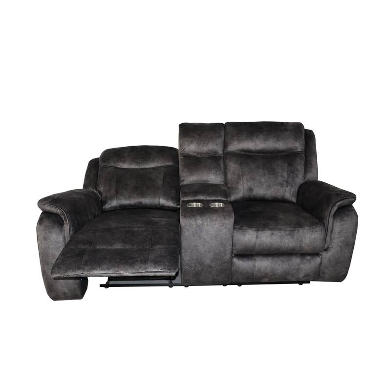 Harbor 73 Inch Loveseat, Power Recliners, Console, Gray Faux Suede