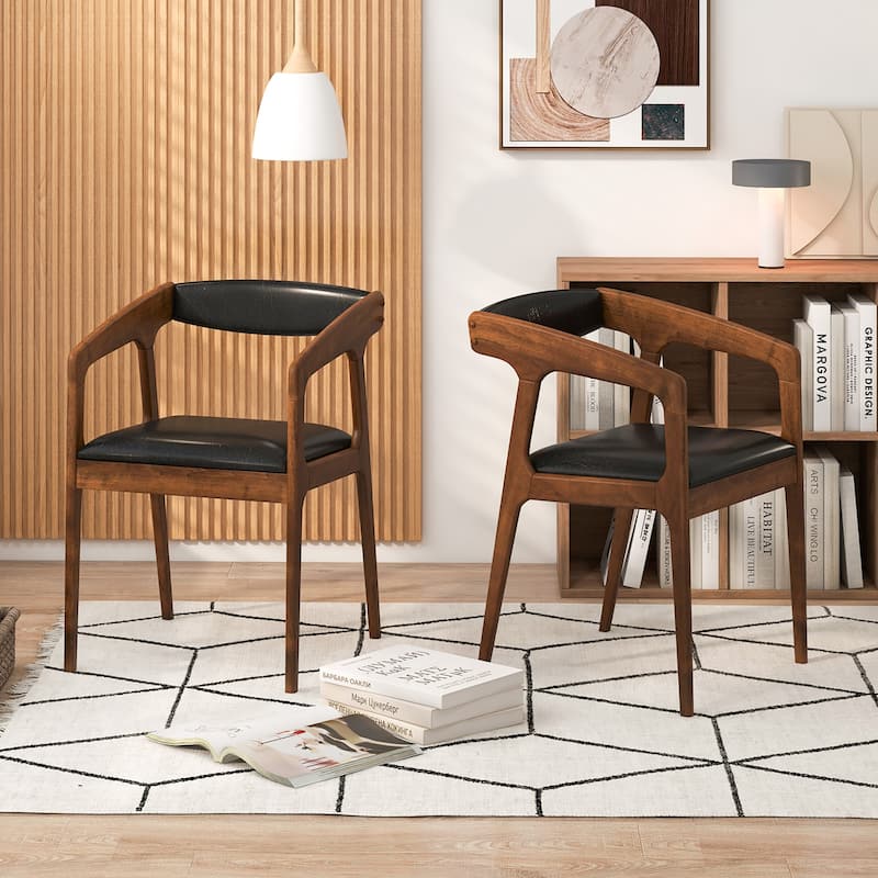 Gymax Set of 2 Accent Chairs PU Leather Upholstered Armchairs w/ Cozy