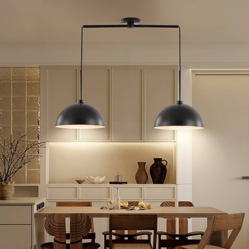 Industrial Modern 2-Pendant Light with Metal Frame, Adjustable Height, for Dining Room, Kitchen and Living Room