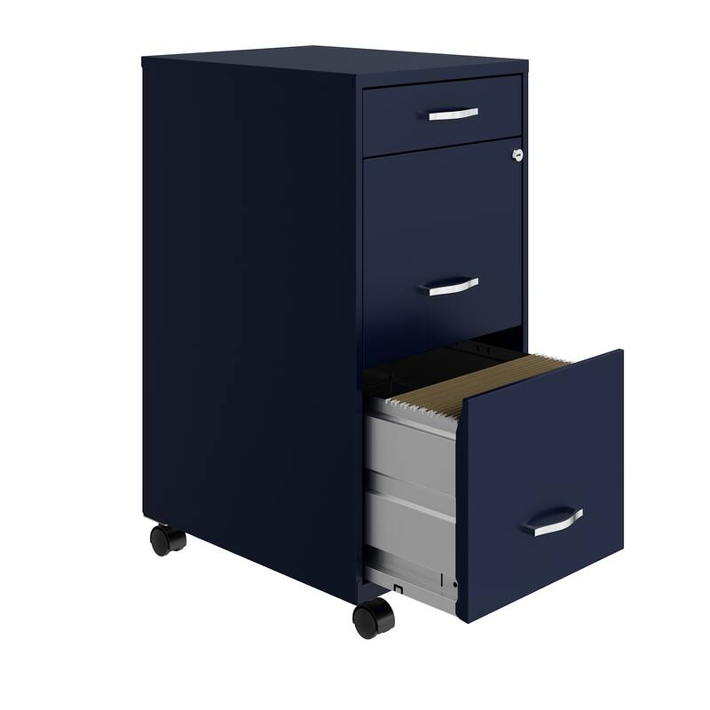 Space Solutions 18" Deep 3 Drawer Mobile Metal File Cabinet, Navy