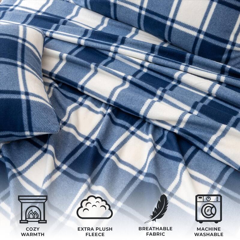 Great Bay Home Super Soft Extra Plush Plaid Fleece Bed Sheet Set