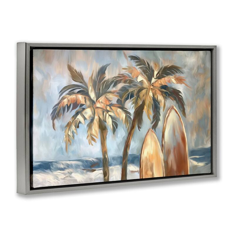 Stupell Warm Tropical Surfboards Framed Floater Canvas Wall Art Design By Ramona Murdock