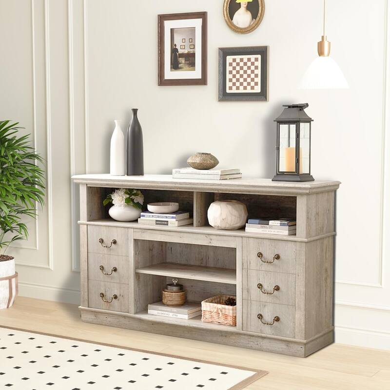 Roomfitters Traditional TV Media Stand, Farmhouse Rustic Entertainment Console, Up to 65" TV, Open and Closed Storage Space