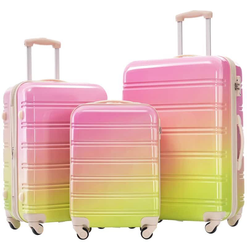 Classic 3 Piece Luggage Set with TSA Lock, ABS Durable Lightweight Suitcase with Spinner Wheels, Hardshell Carry-On Luggage - Multicolor Pink