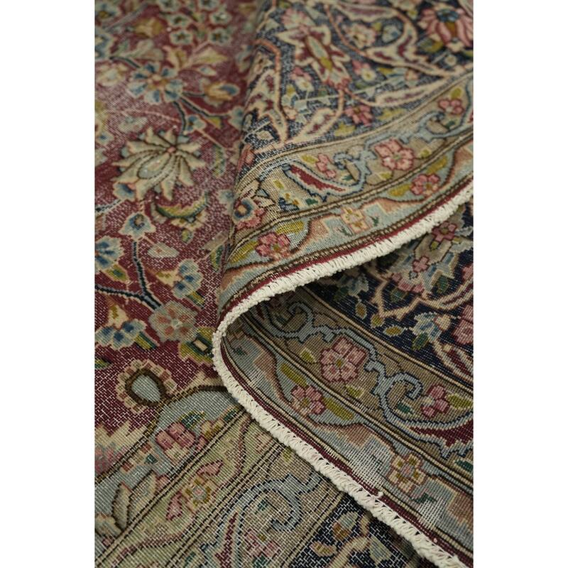 Hand Knotted Oriental 100% Wool Carpet Traditional Floral Red Kerman Area Rug - 12' 10'' X 9' 7''