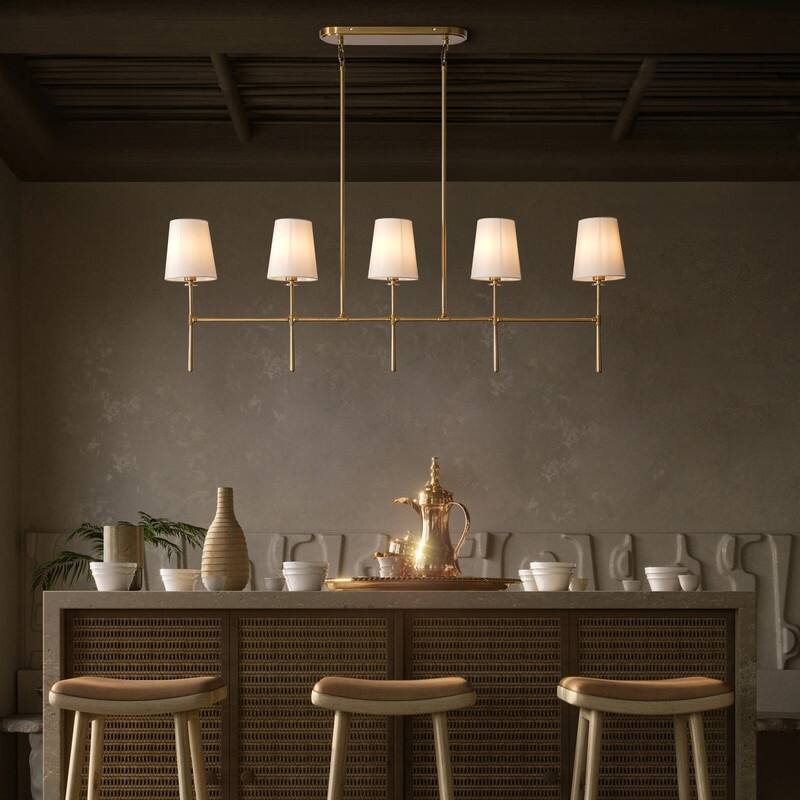 KAYLA 6-Light Chandelier, 42" Wide Modern Dining Room Light Fixture - Gold - 50.4in 5-Light
