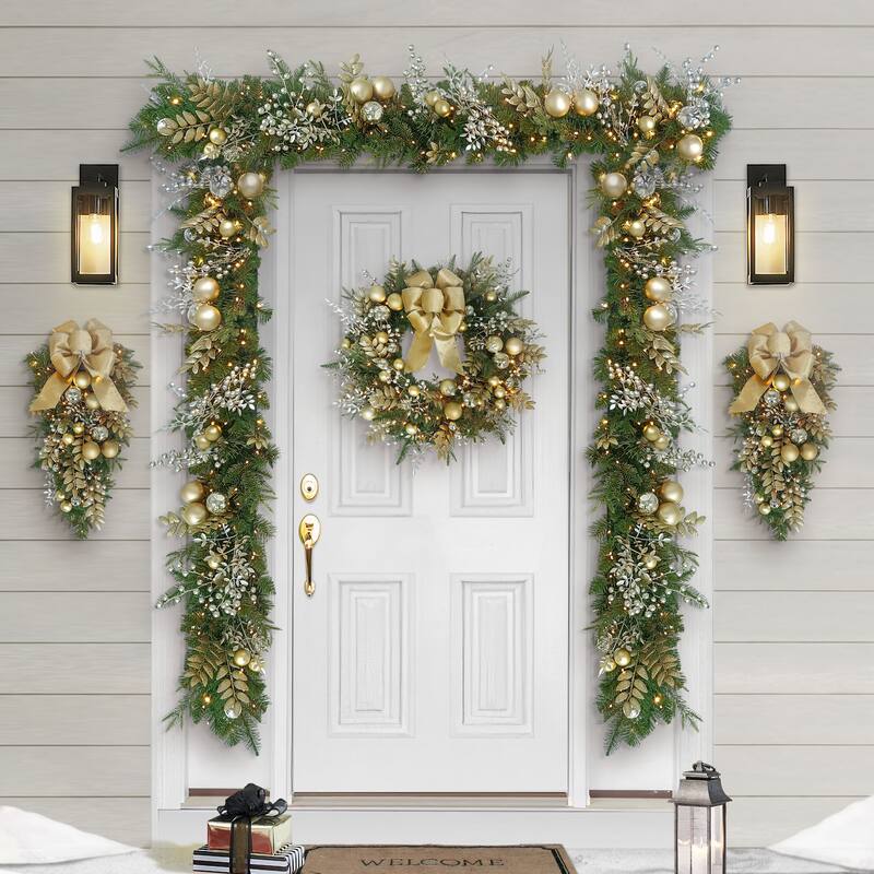 Puleo International 26" Battery-Operated Pre-Lit Decorated Artificial Wreath