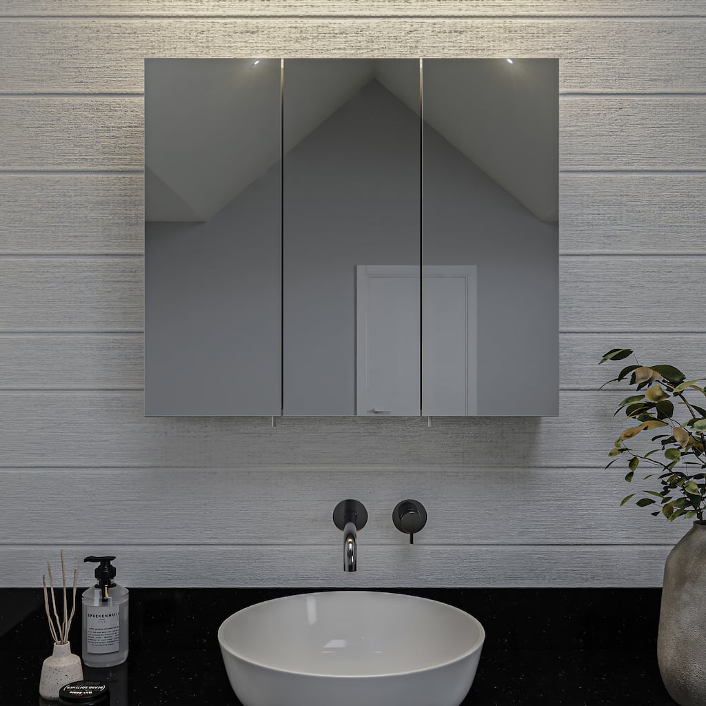 Croydex Thurmond Silver Triple Door Aluminum Medicine Cabinet, Easy Install, Surface Mount or Recessed 30W x 26H