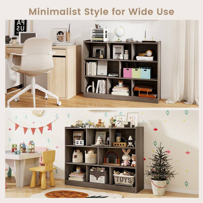 Freestanding 3-Tier Bookcase with 8 Open Cubes and Sturdy Screw Construction and Floor Protection