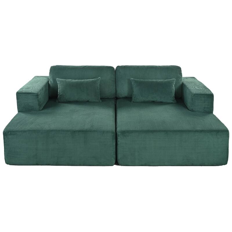 Corduroy Double Sofa Bed with 2 Pillows