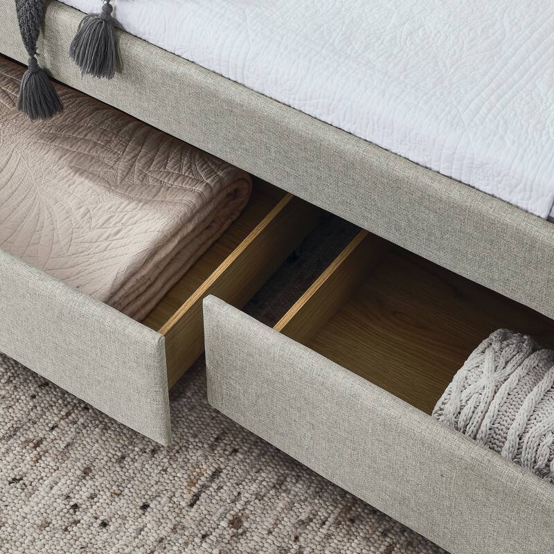 Full Size Daybed - Linen Upholstered Daybed with Storage,Button and Copper Nail