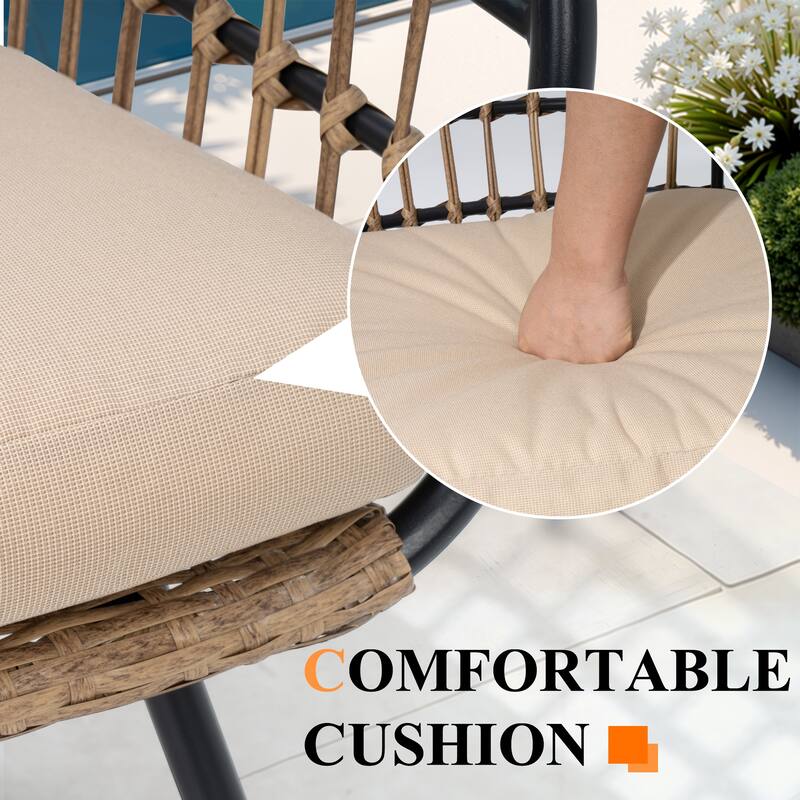 7-Piece Outdoor Patio Dining Set Wood-Like Table Top Alumium Umbrella Hole Table with PE Rattan Chairs