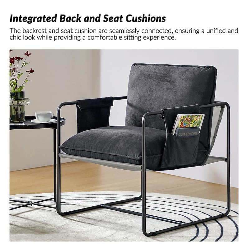 Rebeca Modern Metal Frame Arm Chair with Storage Pockets Set of 2 by HULALA HOME