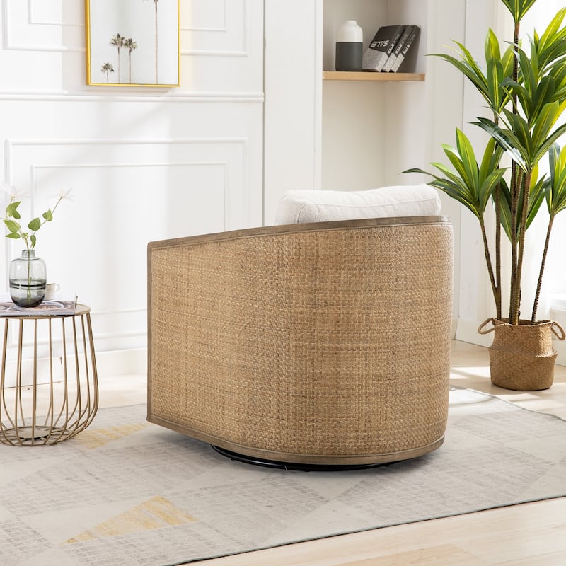 Rattan Swivel Barrel Chair, Round Accent Sofa Chair for Living Room, 360° Rotating Club Chair, Leisure Armchair for Office