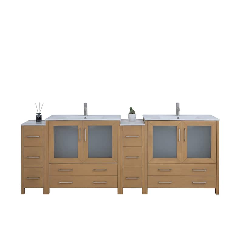 Vanity Art 96" Double Sink Bathroom Vanity Set 10 Dove-Tailed Drawers, 3 Cabinets, 2 Shelves Soft-Closing Doors with Free Mirror