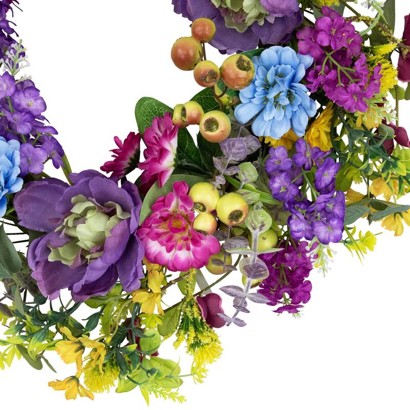 Eucalyptus, Peony and Zinnia Floral Spring Wreath - 24"