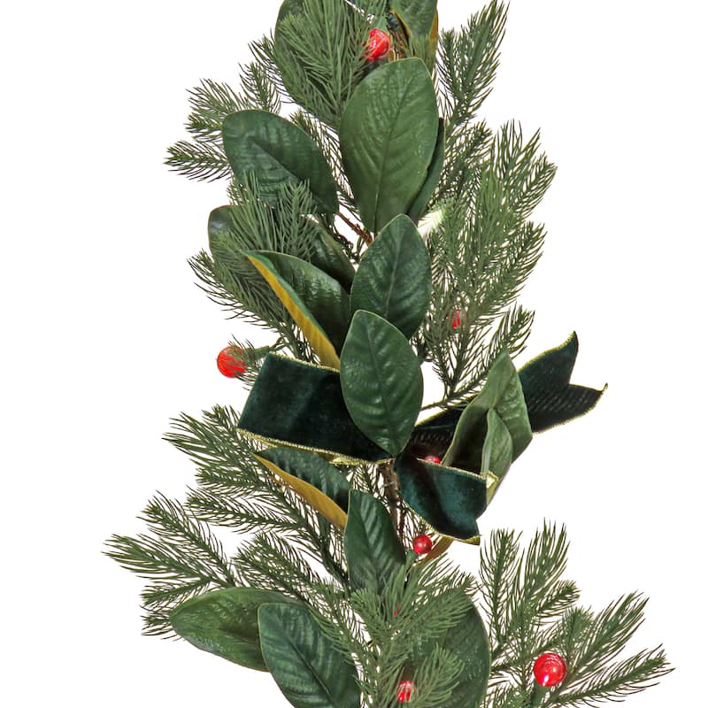 National Tree Company 9 ft. Magnolia Mix Pine Garland with LED Lights and Bows - 9 ft