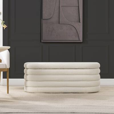 Mid-Century Modern Design 49" Upholstered Oval Storage Bench, Boucle, No assembly required