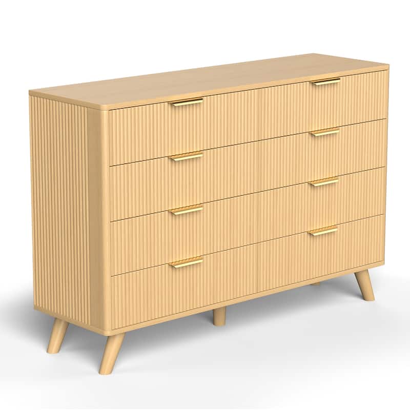 Meyreso Modern Boho Wave Wood Dresser, Wide Storage Cabinet