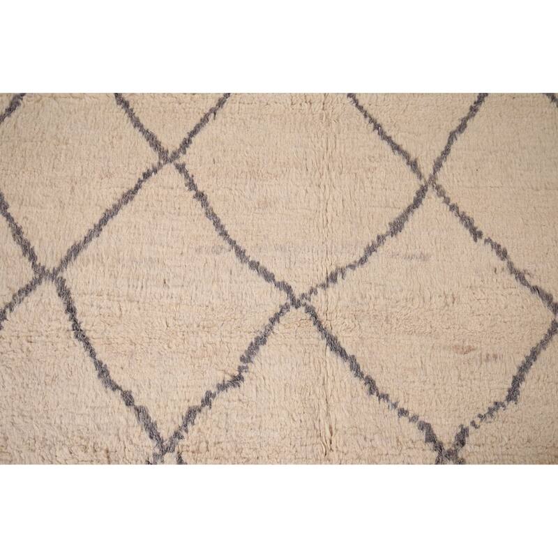 All-Over Trellis Moroccan Area Rug Handmade Wool Carpet - 5'10" x 9'0"