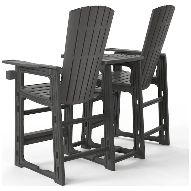 Polytrends Coastline Outdoor Poly Bar Chair Set with Connecting Tray & Cup Holder