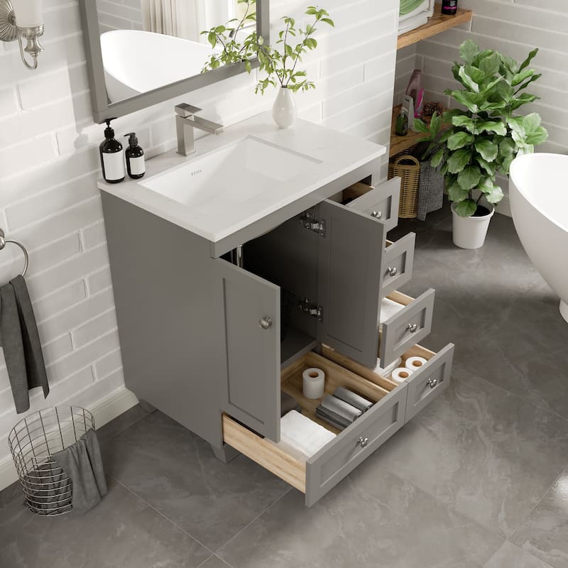 Happy 30"W Bath Vanity with Carrara Quartz Top and Undermount Sink