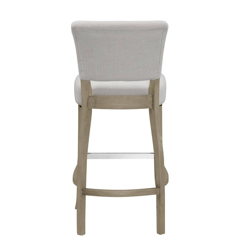 Set of 2 Aleck Beige Fabric Bar Stool with Antique Finish Wood Legs