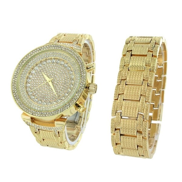 mens gold watch and bracelet set