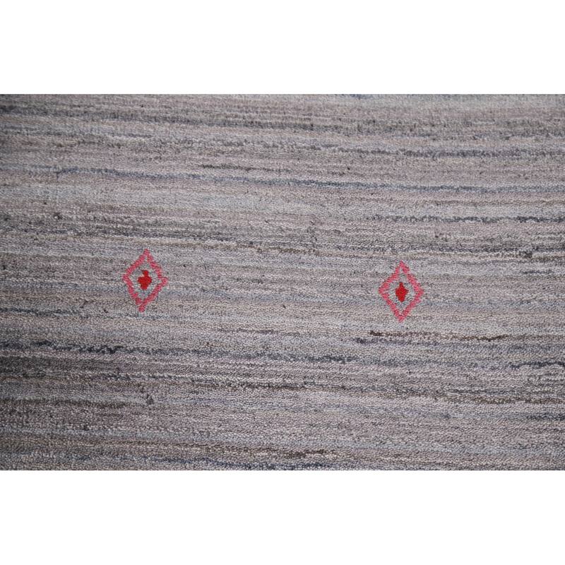 Striped Gabbeh Indian Area Rug Hand-Knotted Grey Wool Carpet - 9'0"x 11'8"