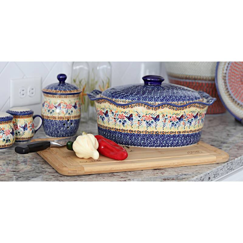 Blue Rose Polish Pottery Z137 Manufaktura Large Oval Baker with Lid