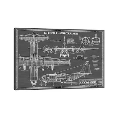 iCanvas "C-130 Hercules Airplane In Black" by Action Blueprints Canvas Print