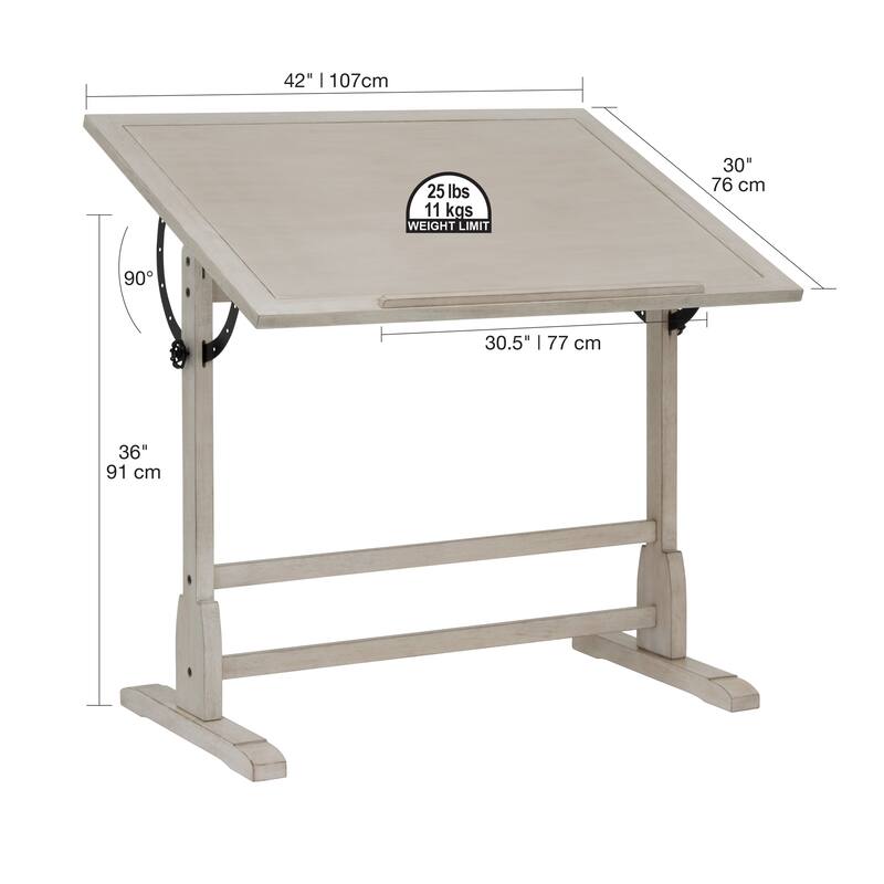 Studio Designs 42-inch Wood Drafting Table with Angle Adjustable Top for Drawing