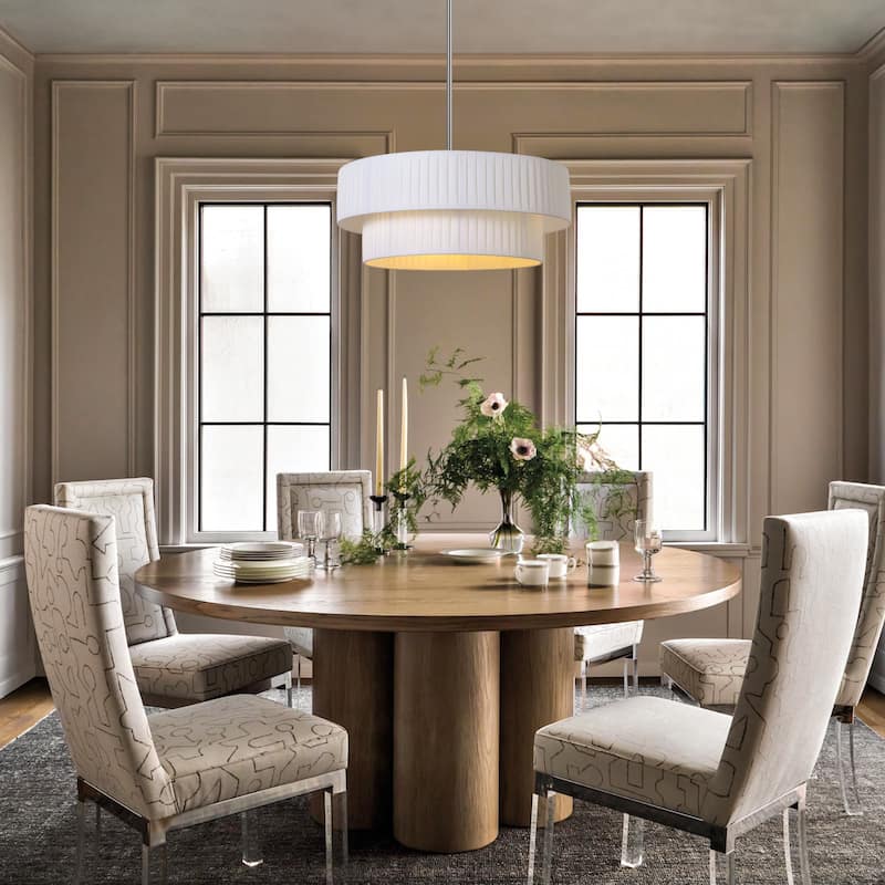 Modern 3-Light Drum Chandelier Fabric Shade Ceiling Hanging Pendant