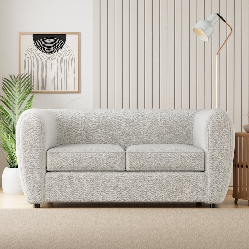 Furniture of America Vanessa Modern Curved Arms Boucle Loveseat Couch, Small Sofa with Seat Cushion and Wooden Legs - Off-White