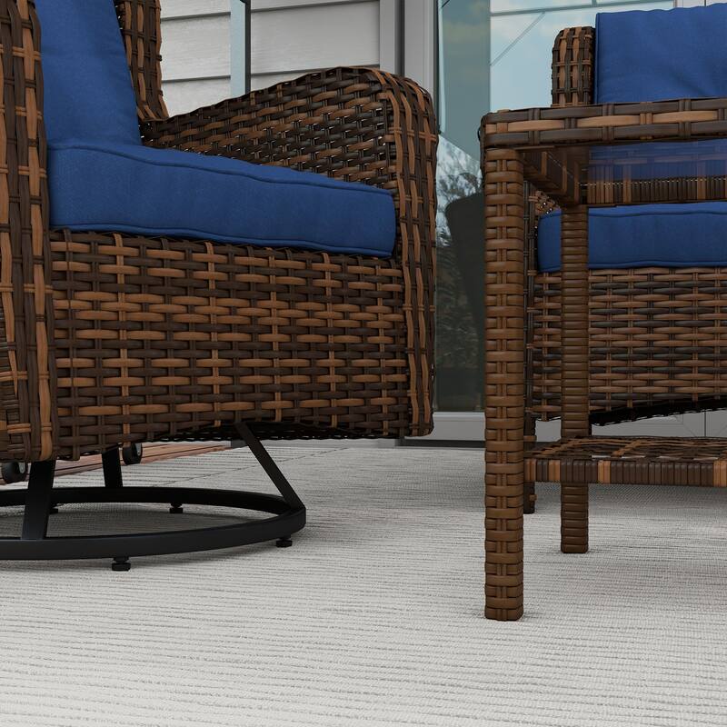 Outsunny 4 Piece PE Wicker Patio Furniture Set, Conversation Set with 2 360° Swivel Rocking Armchairs, 1 Loveseat Sofa