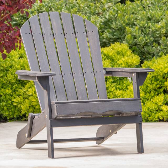 Hanlee Acacia Wood Folding Adirondack Chair by Christopher Knight Home - Dark Grey