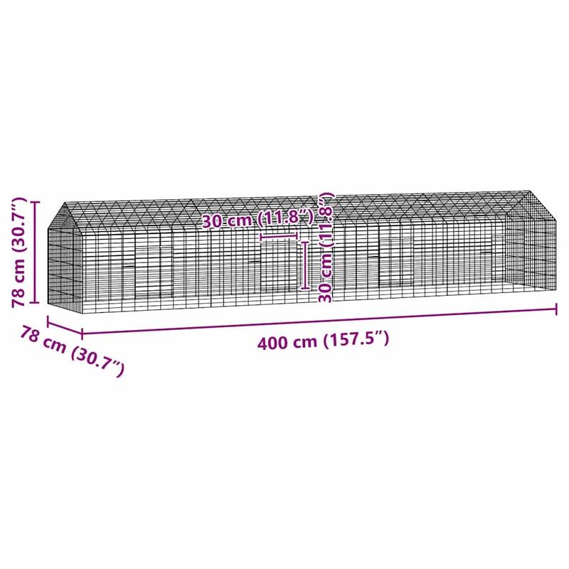 vidaXL Rabbit Cage Silver 400 x 78 x 78 cm Galvanised Steel