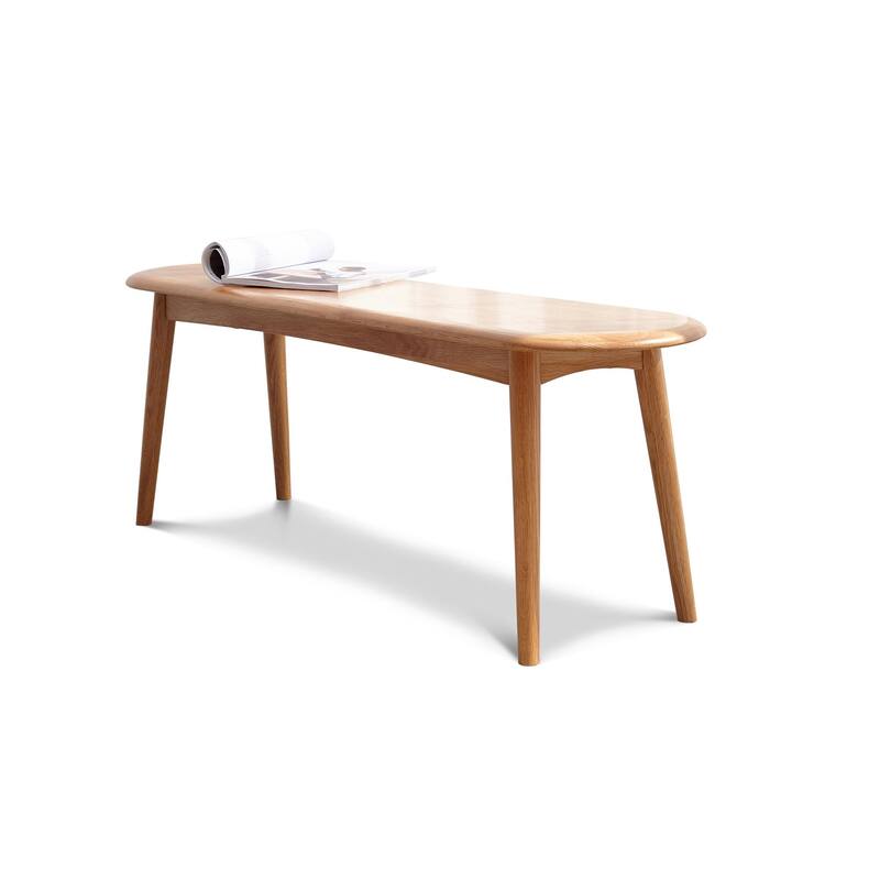 GDFStudio - Elijah Natural Oak Wood Bench with Wide Seat and Half-Round Ends